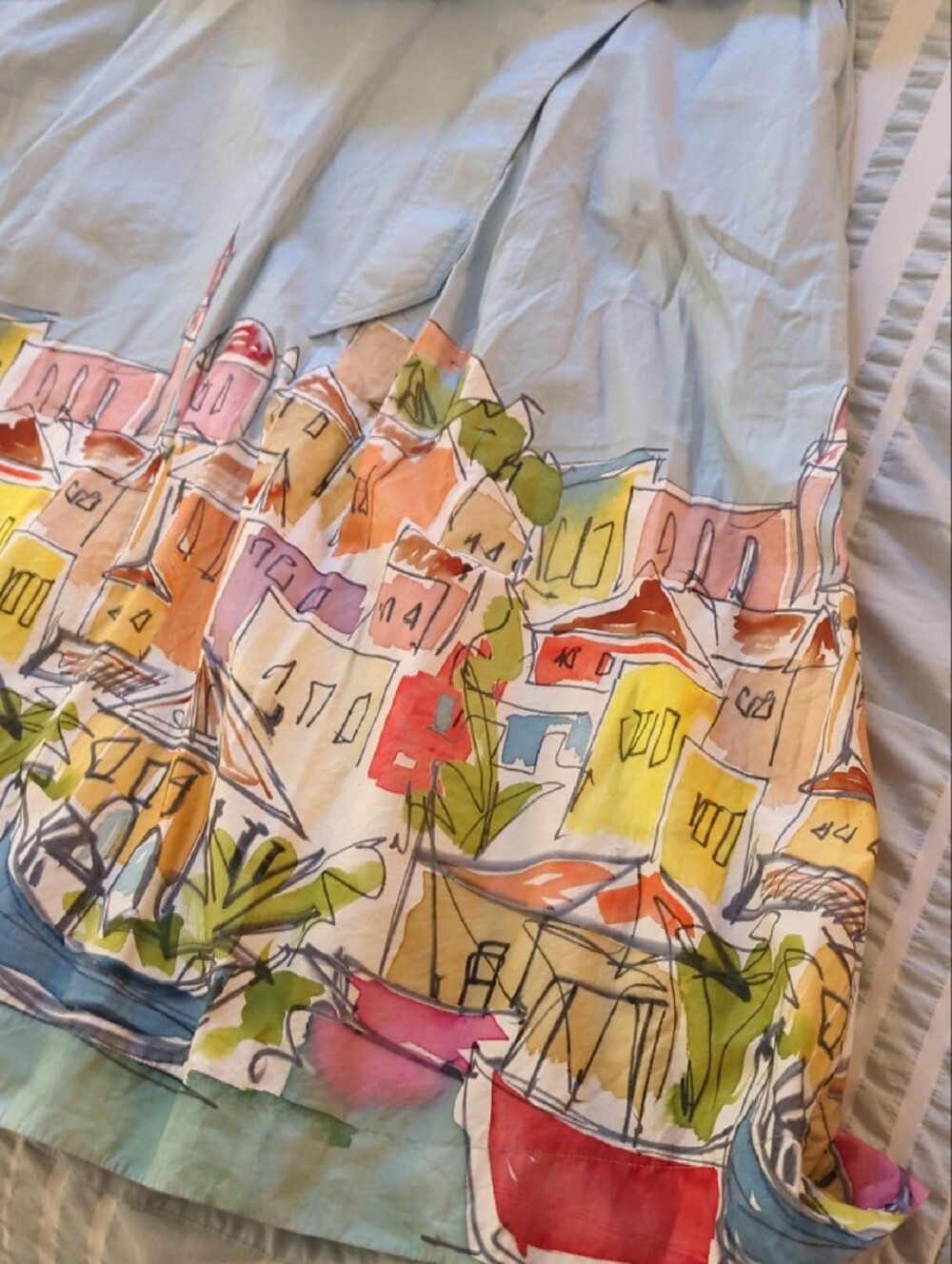 Boden Light Blue Cotton Skirt with Colorful Coastal Print (US 16/18R) - Picture 5 of 7